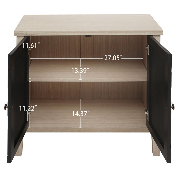 2 Door Carved Storage Cabinet With Adjustable Shelf, Accent Furniture