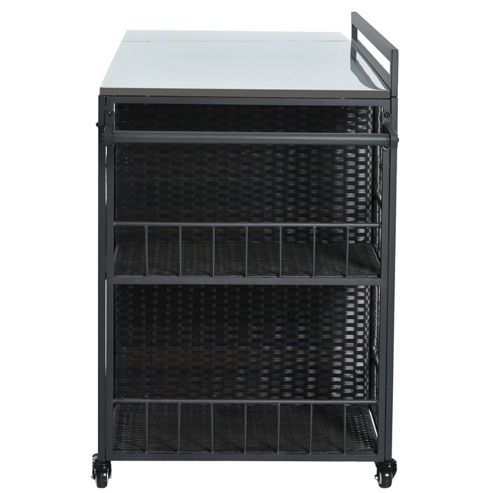 Outdoor Kitchen Island With Storage, Cooking Station, Grill Cart, Foldable Tabletop, And Bottle Opener - Dark Brown