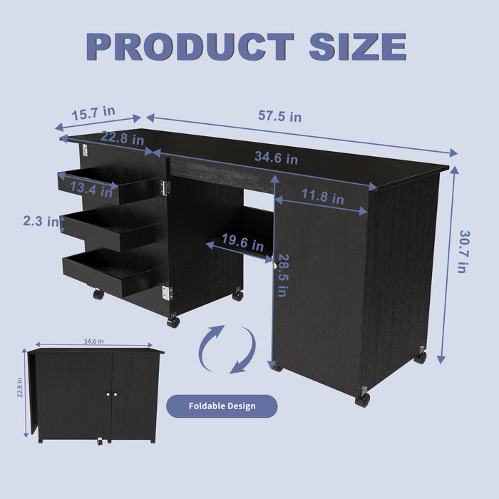 Foldable Sewing Table With Locking Casters