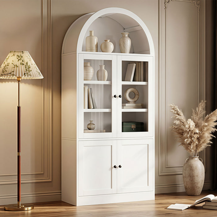 Tall Arched Top Storage Cabinet With 5 Tier Shelves, Soft Close Hinges