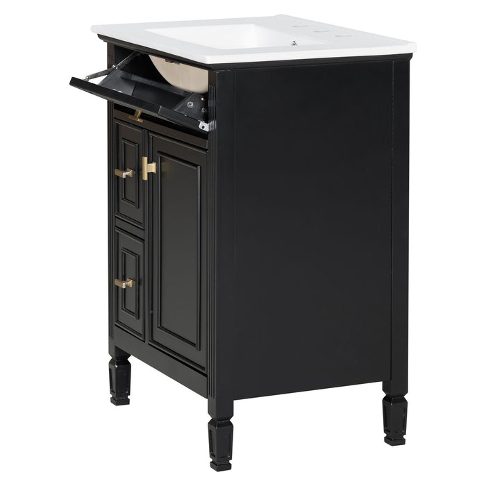Bathroom Vanity With Sink, Flip Drawer, 2 Drawers, Adjustable Shelf