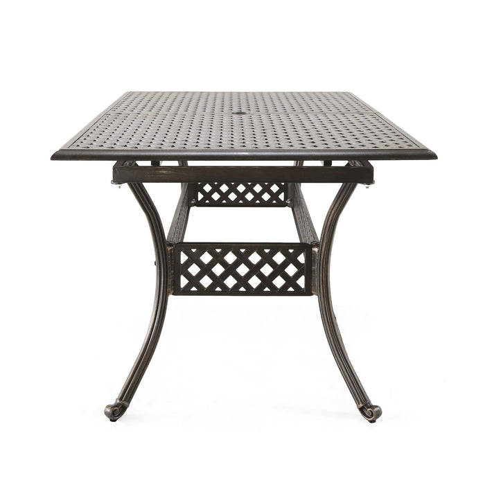 Outdoor Expandable Dining Table With Umbrella Holder, Lattice Pattern And Curved Legs - Black