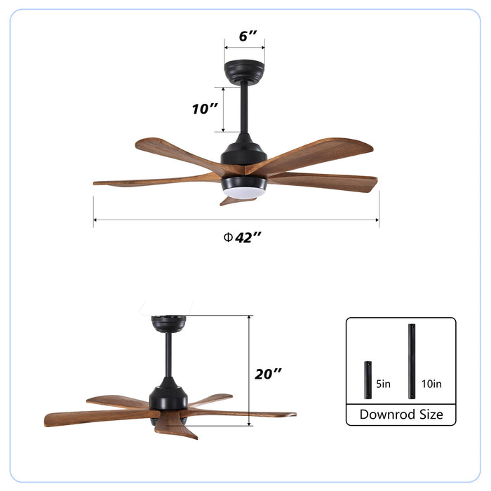 5 Blades Ceiling Fan With Lights Remote Control - Matte Black