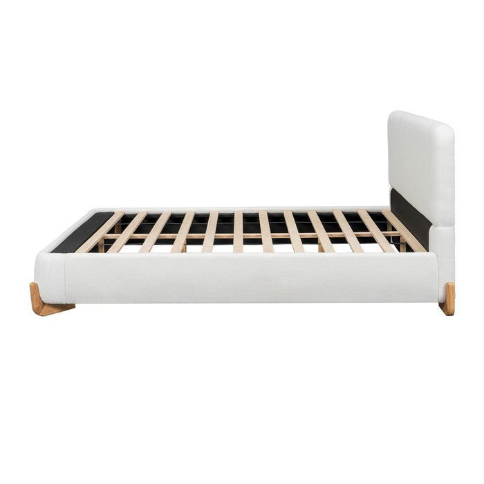 Queen Size Upholstered Bed With Slat Support - White