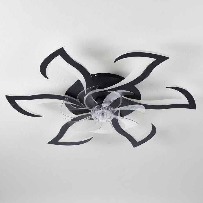 Flower Ceiling Fan With LED Dimmable Light, Flush Mount Ceiling Fan With Remote Control, Low Profile Design, 6 Speeds, Timing Function