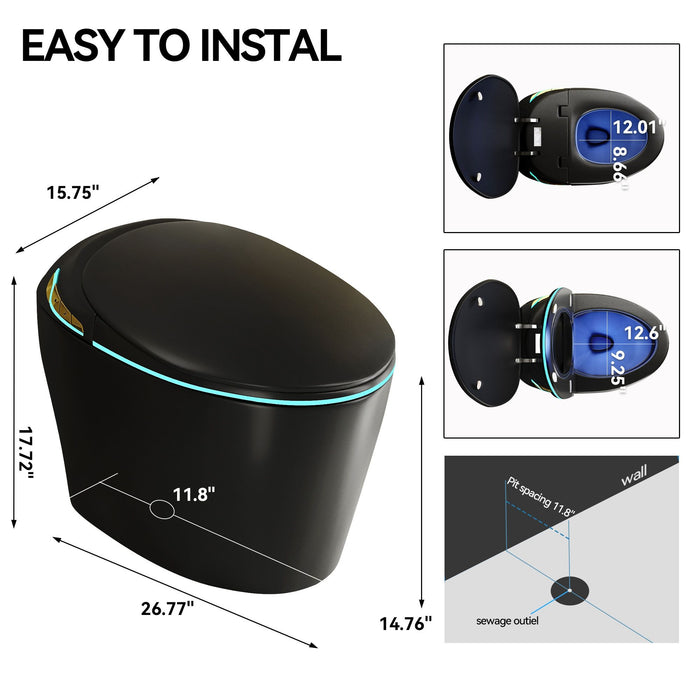 Unique Smart Toile With Built In Bidet, Auto Open / Close Seat, Foot Sensor, LED Display, Night Light, Warm Water & Dryer Ceramic