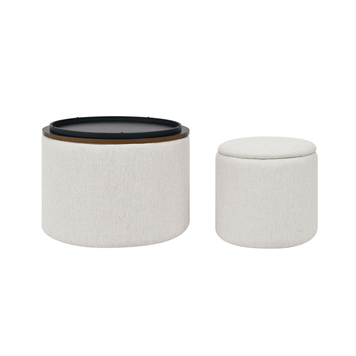 Classic 2 Piece Round Storage Ottoman Set With Drum Shaped Stool