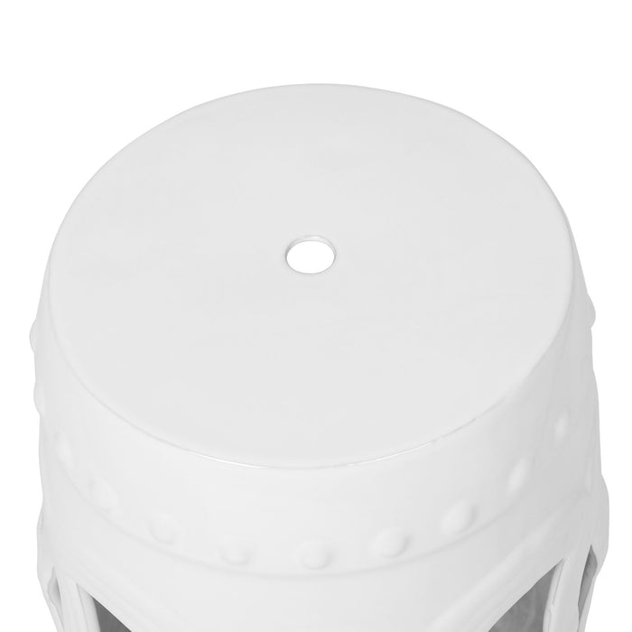 Elegant Glazed Ceramic Drum Stool Indoor / Outdoor Side Table Accent Garden Stool - White