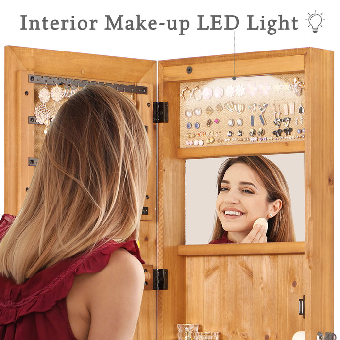 Jewelry Armoire Organizer With Full Length Mirror, Wall Mounted Lockable Cabinet With LED Light