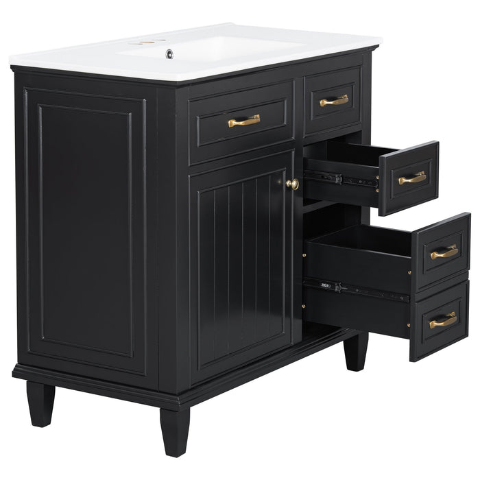 Modern Bathroom Vanity With Sink Top, Flip Drawers, Adjustable Shelf