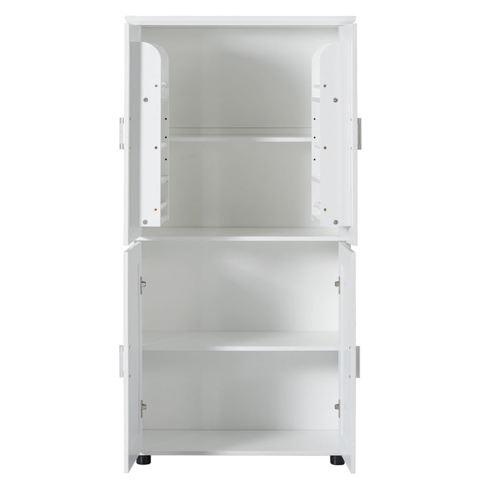 Tall And Wide Bathroom Floor Storage Cabinet With 4 Doors, Adjustable Shelves - White