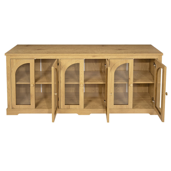 Modern Arched Glass Sideboard With 6 Doors, Buffet Cabinet With Storage And Adjustable Shelves