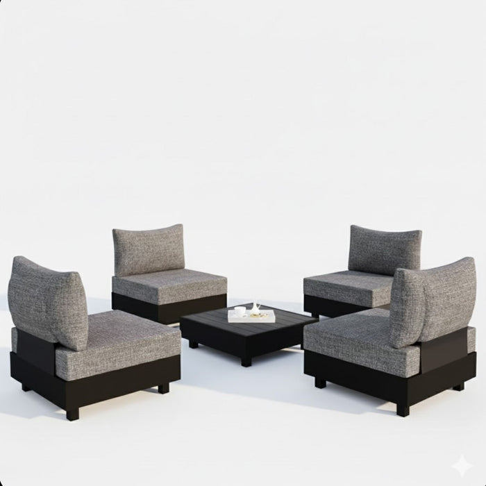 Patio Sectional Set With Modular Armless Chairs And Coffee Table - Gray