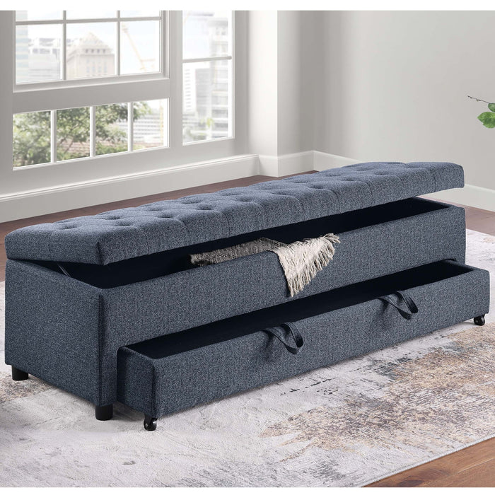 Storage Ottoman With Tufted Seat And Underseat Drawer