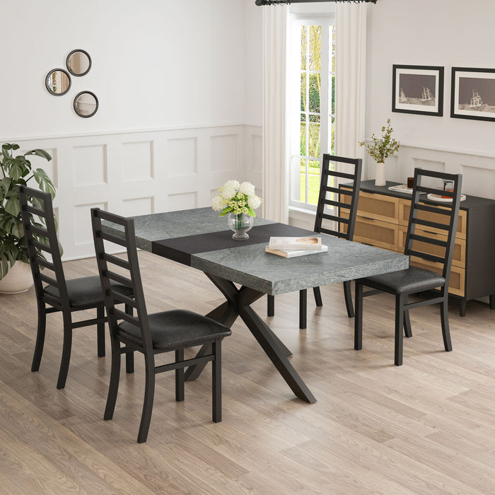 Rectangular Stretch Dining Table With 4 Chairs - Black / Gray