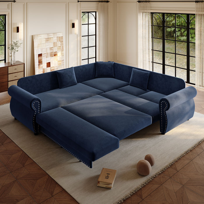 L-Shaped Sofa Couch With Pull-Out Bed