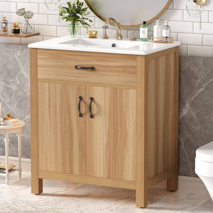 Bathroom Vanity With Flip Drawer, 2 Soft Close Doors, Adjustable Shelf And Ceramic Sink