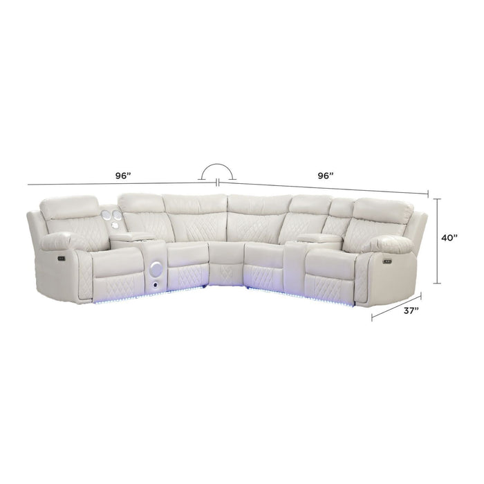 Lacrosse - Power Reclining Sectional Sofa & Bluetooth Speakers, LED Lights, Console Storage, Cup Holders And USB Charging - Beige