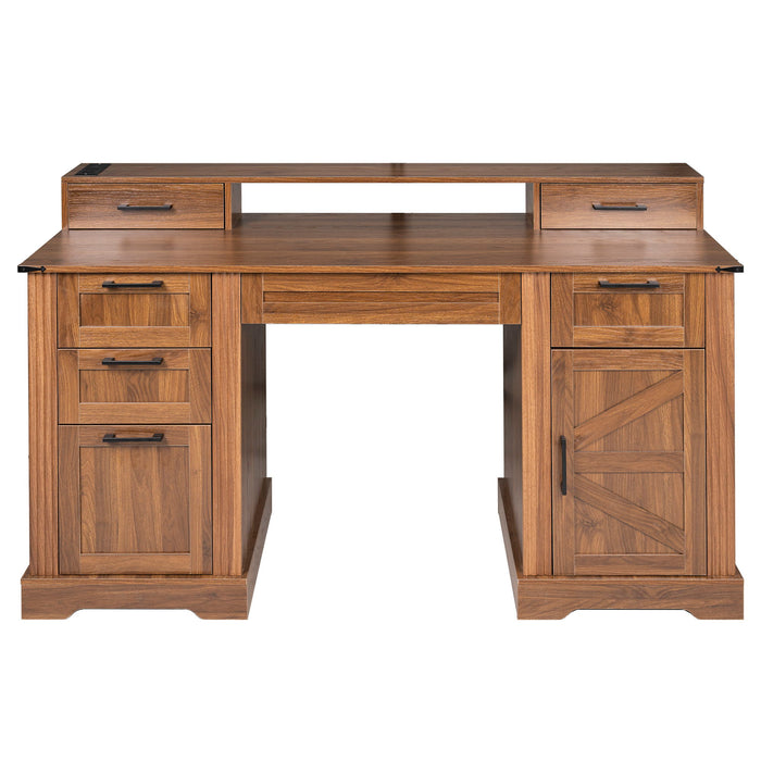 Office Desk With Charging Station & Storage Cabinet