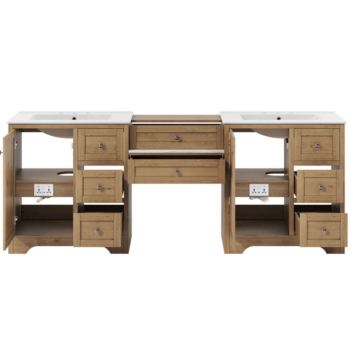 Double Sink Bathroom Vanity With Countertop, 2 Ceramic Sinks, 6 Drawers, Soft Close Design