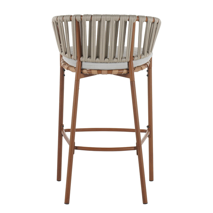 Lodi - Outdoor Matal Rope Barstool, Teak / Beige (Set of 2) - Teak / Beige