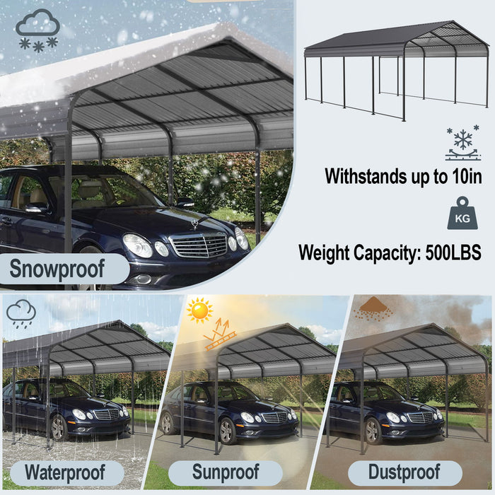 Metal Carport 12 X 20 Ft Heavy Duty With Galvanized Steel Roof Metal Garage Canopy With Galvanized Steel Roof & Frame Car Tent Outdoor Storage Shed For Car Boats And Truck - Alabaster / Dark Gray