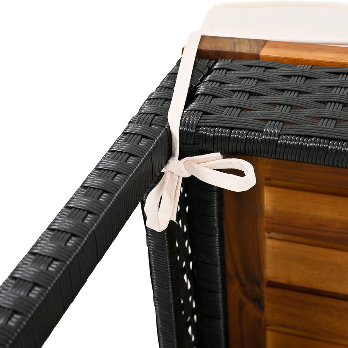 Outdoor Acacia Wood Bar Height Table And Eight Stools With Cushions