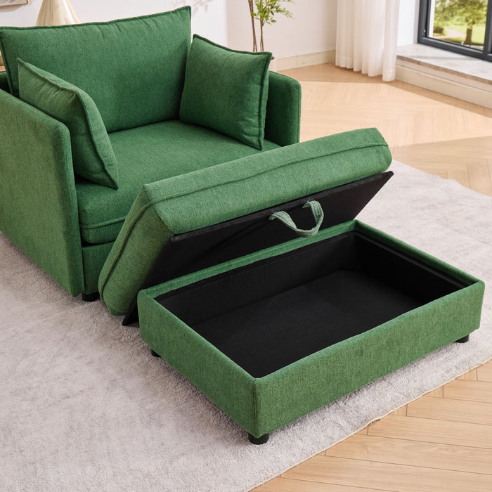 Oversized Deep Seat Accent Chair With Matching Storage Ottoman & Throw Pillows