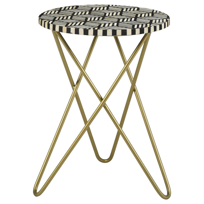 Top Accent Table With Mosaic Design, Circular Tabletop - Gold