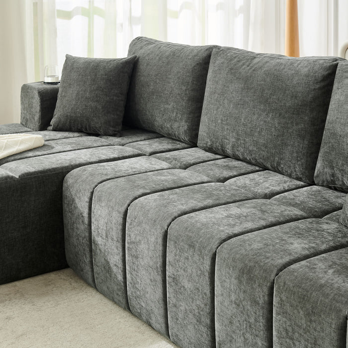 L - Shaped Sectional Sofa With Cup Holders & Side Pockets