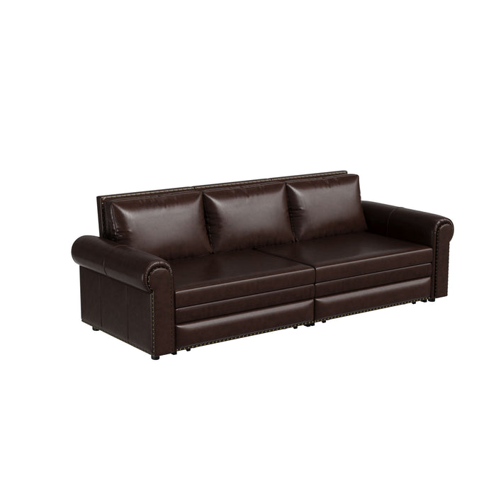 3 In 1 Convertible Sleeper Sofa With Nailhead Trim & Rolled Arm
