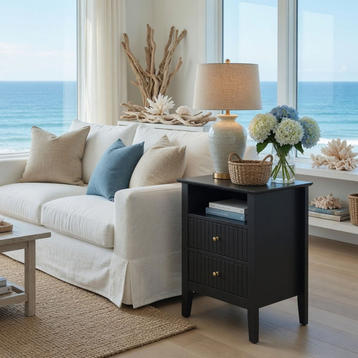 Fluted Nightstand With 2 Drawers