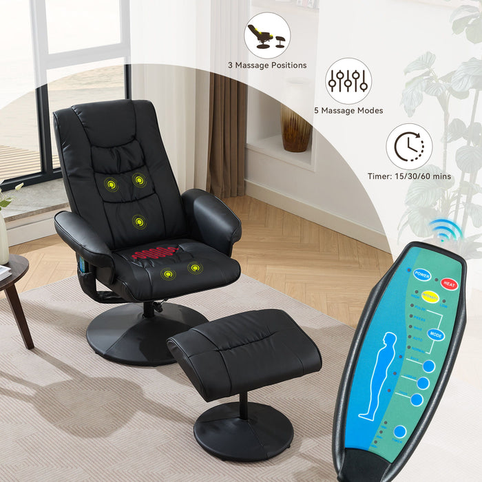 Recliner Chair With Ottoman, 360° Swivel Massage Lounge Chair With 5-Point Vibration & Heated Seat