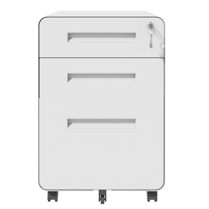 3-Drawer Mobile File Cabinet With Lock, On Casters, Holds A4/Letter Files
