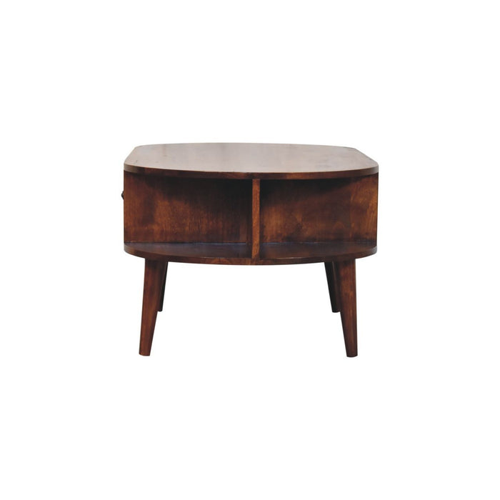 Oval Coffee Table With 1 Drawer - Chestnut