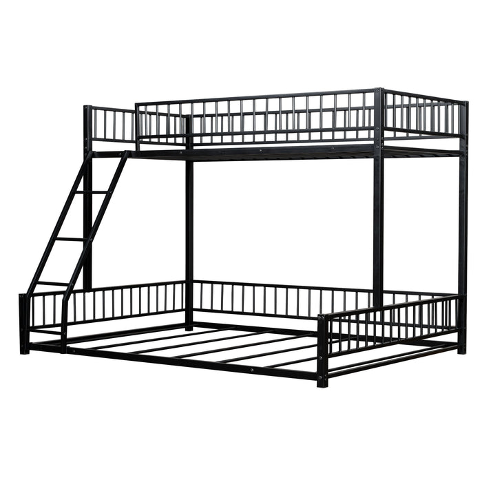 Bunk Bed Frame With Ladder And Safety Guardrails