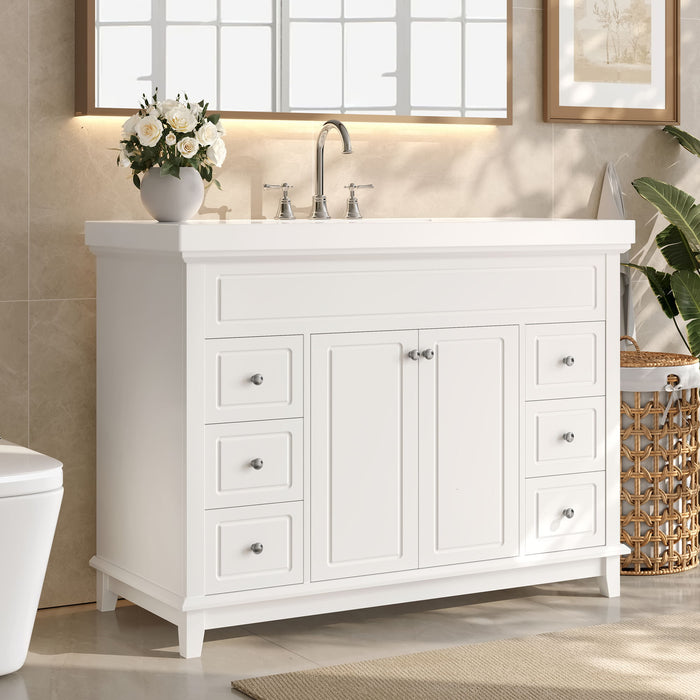 Bathroom Vanity & Sink, 6 Soft Close Drawers & Double Doors - White