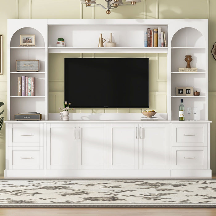 Arched Entertainment Center Wall Unit With Drawers, TV Stand