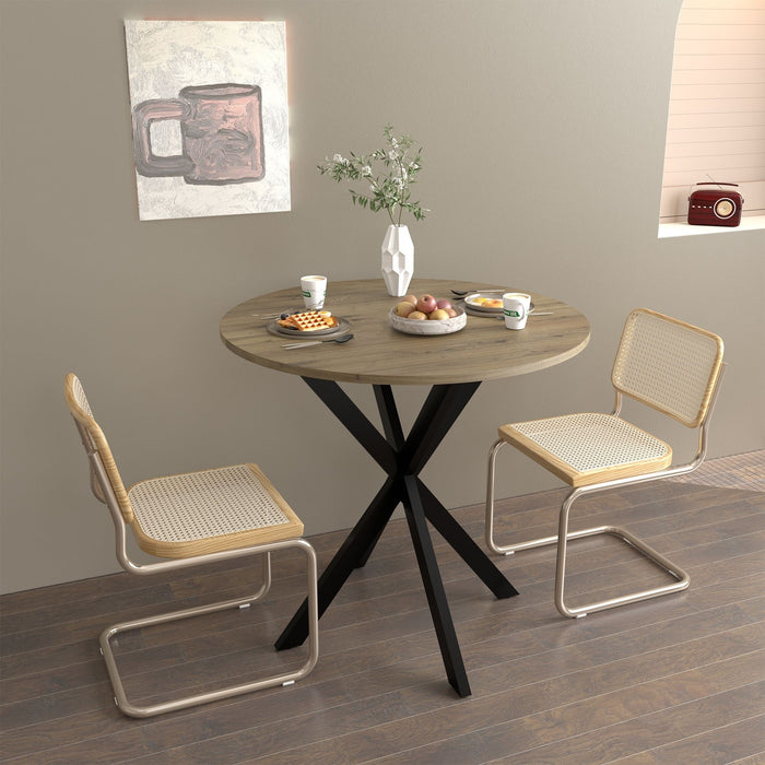Round Dining Table For 2 - 4 People, Compact Kitchen Or Dining Room - Rustic Brown