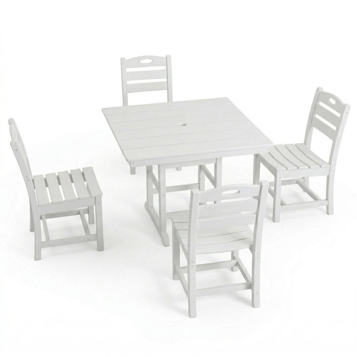 Outdoor Patio Dining Set, Square Table With Umbrella Hole And Armless Chairs