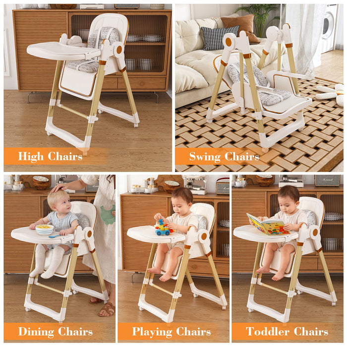Convertible Baby High Chair To Rocker With 5 Point Harness