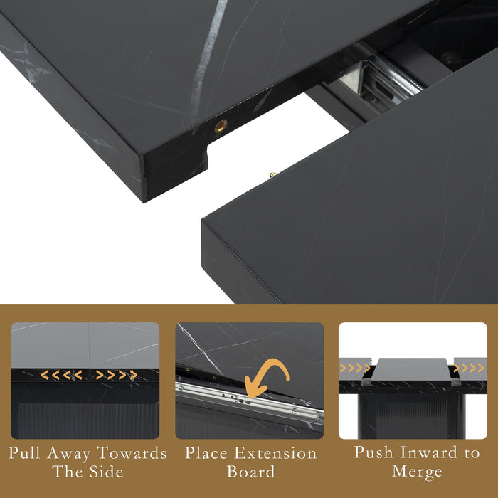 Modern Rectangle Dining Table With Stretchable Top, Storage Cabinet