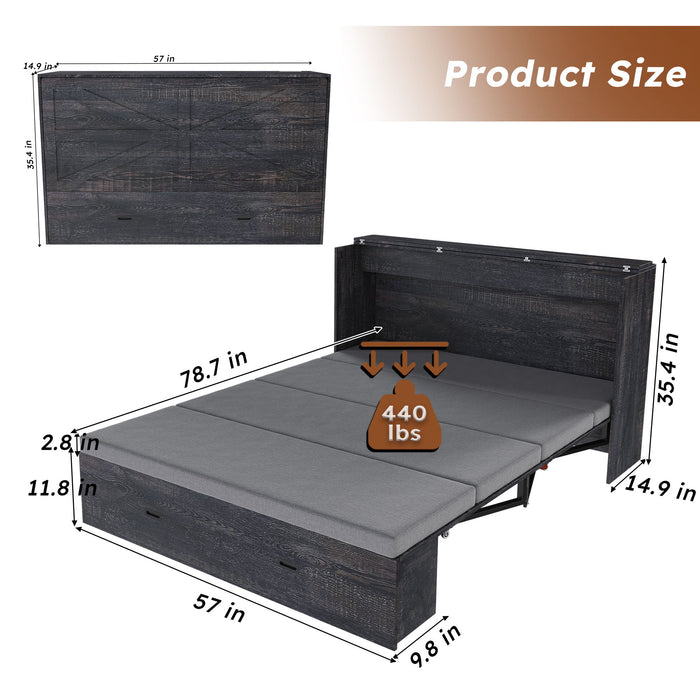 Full Murphy Bed With Storage Drawers, Charging Station, Foldable Panels, And Silent Swivel Wheels