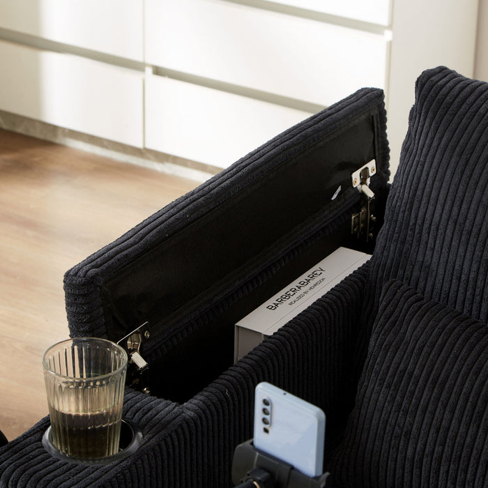 Convertible Chaise Lounge Sofa Chair With USB Ports, Cup Holders, Phone Holder And Storage