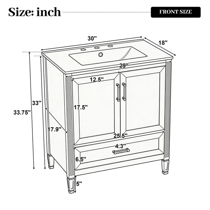 Elegant Fluted Bathroom Vanity With Sink, Soft Close Doors & Drawer