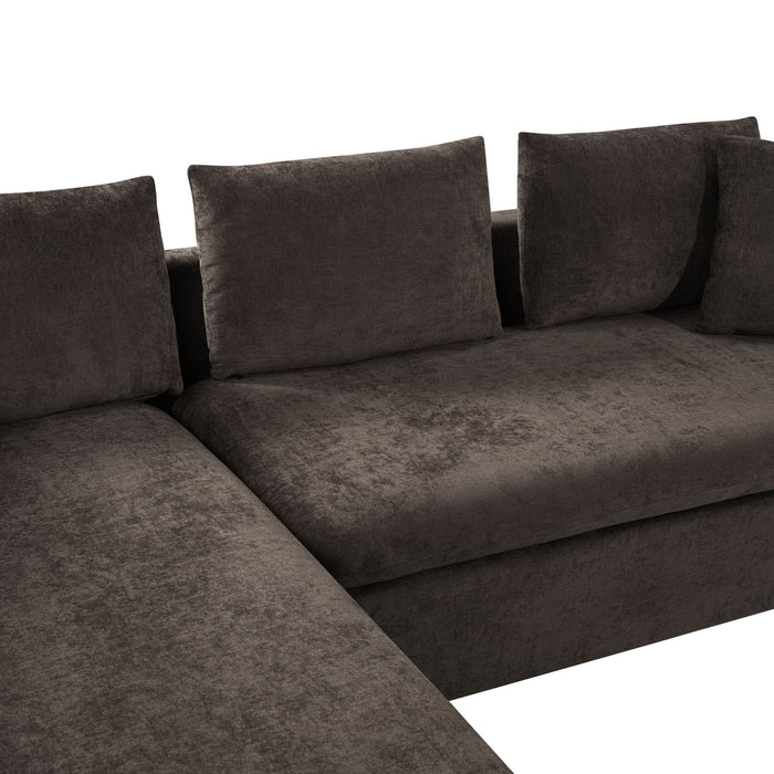Modern L Shaped Sectional Sofa With Chenille Upholstery And Wooden Storage