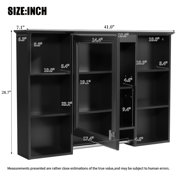 3 In 1 Modern Bathroom Mirror Cabinet With Adjustable Shelf, Soft Close Door, High Definition Mirror & Towel Bar