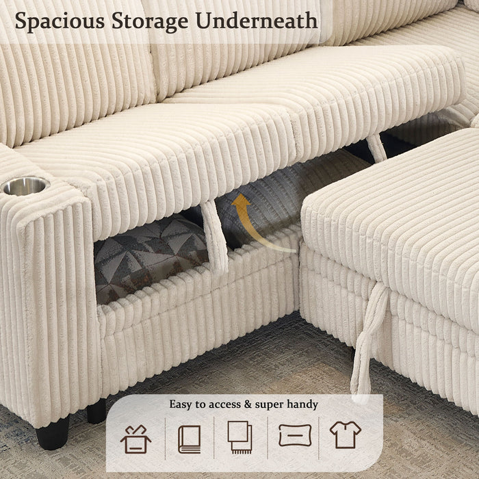 L-Shaped Sofa With Pull Out Sofa Bed With USB