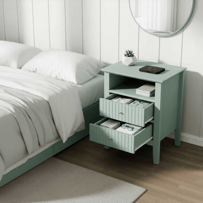 Fluted Nightstand With 2 Drawers