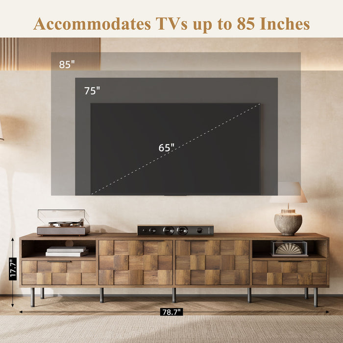TV Stand With 2 Drawers, Media Console Table For TVs Up To 85'' - Natural